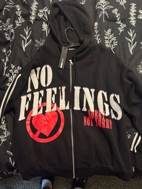 Fashion Nova Black Hoodie Jacket with Red Graphic